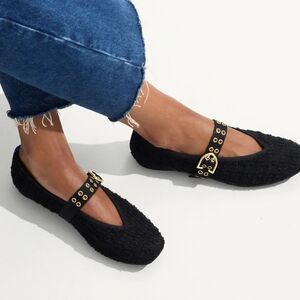 ROTHYS Black Mary Jane Flats with Gold Buckle